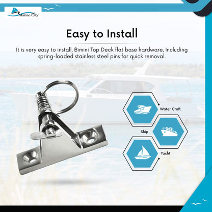 MARINE CITY Stainless Steel Bimini Top Hinge 90° w/ Quick-Release Pin (2 Pcs)