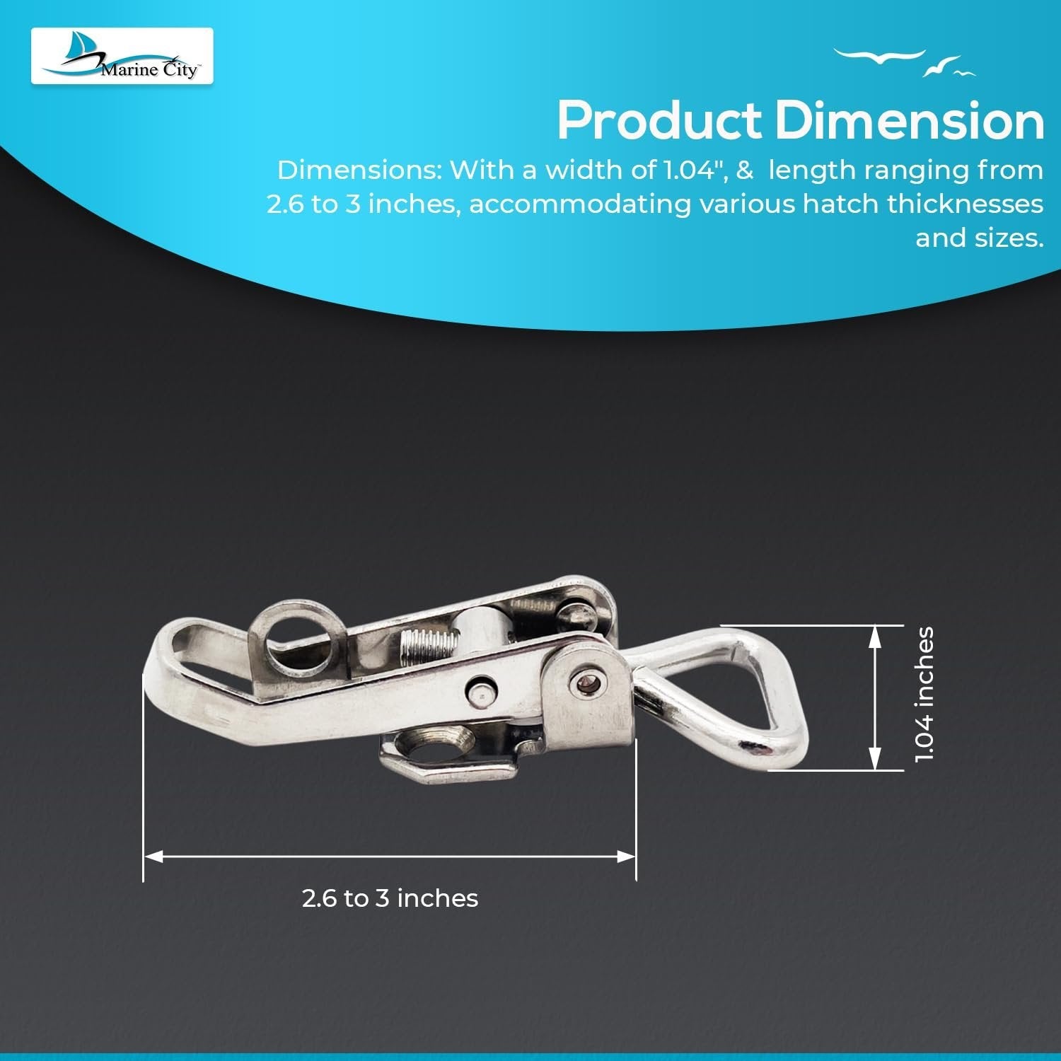 Marine City Lockable Hatch Fastener – 304 Stainless Steel, Adjustable 2.6–3” MARINE CITY