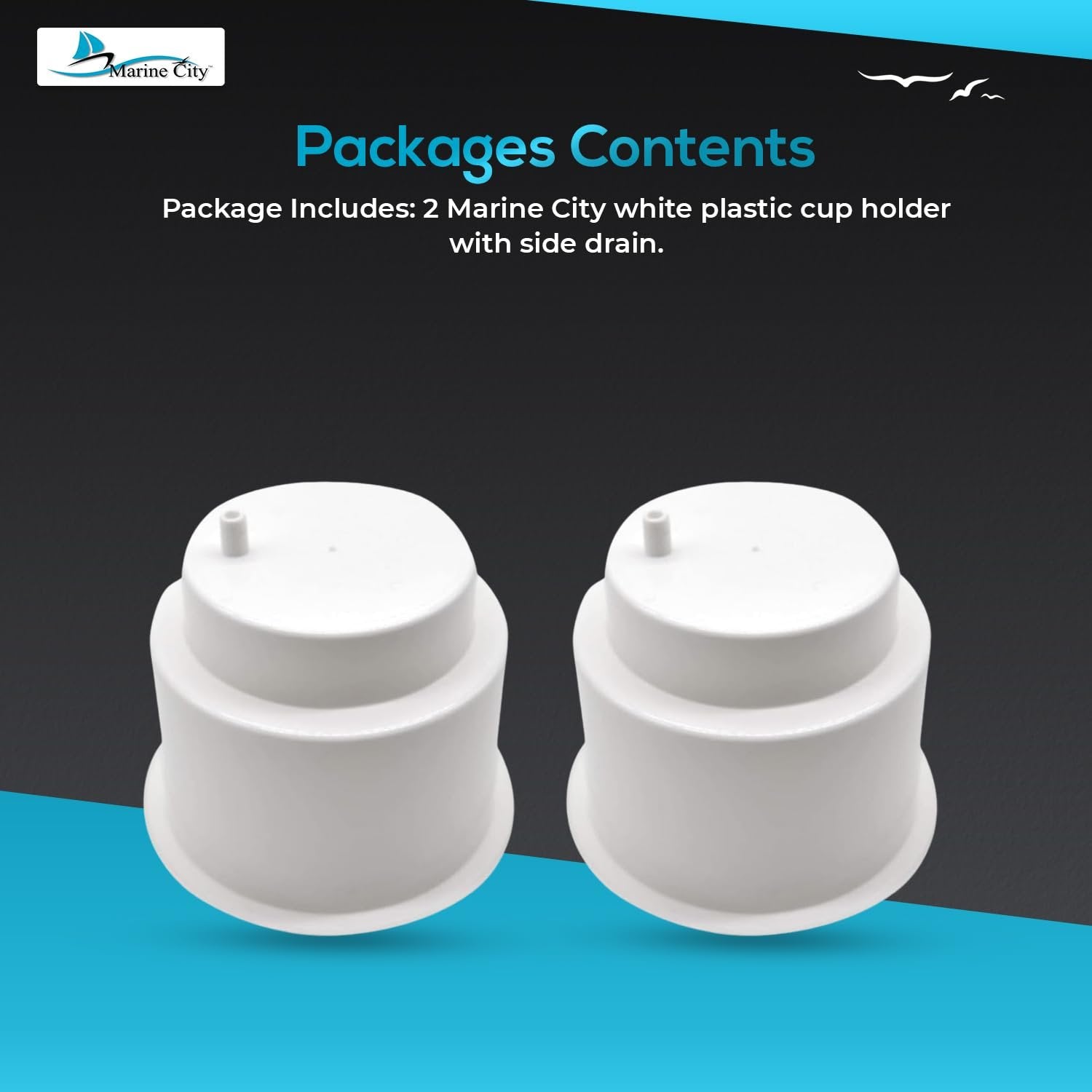 Marine City White Plastic Cup Holder with Side Drain – Drink & Can Holder(2 Pcs) Marine City Hardware