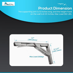 Marine City 304 Stainless Steel Table Bracket – 12” Folding Shelf Bracket