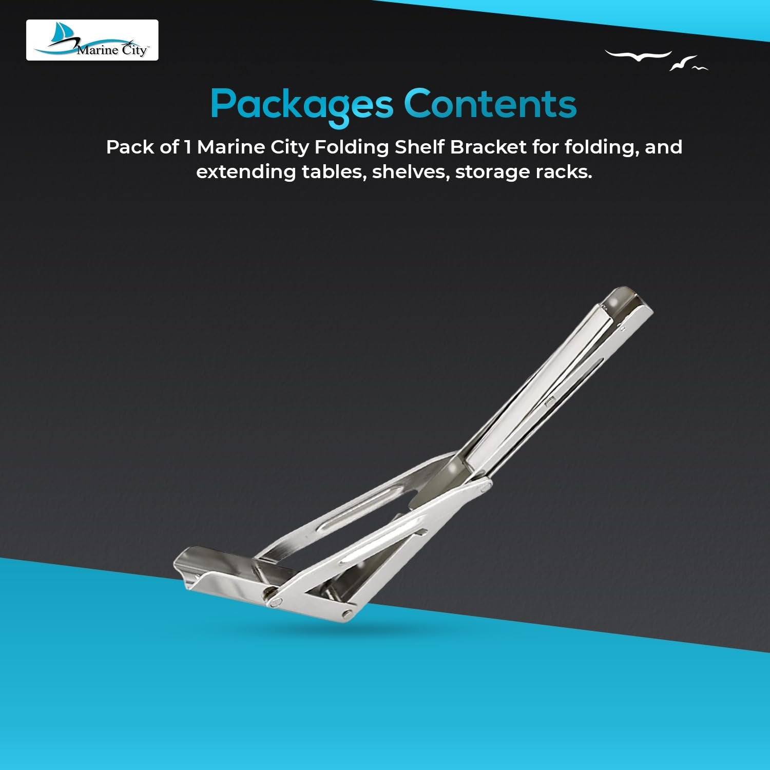 Marine City 304 Stainless Steel Folding Shelf Bracket – 12” Long Arm, Heavy Duty Marine City Hardware