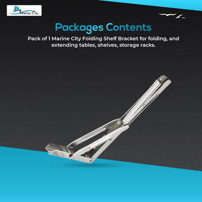 Marine City 304 Stainless Steel Folding Shelf Bracket – 12” Long Arm, Heavy Duty Marine City Hardware