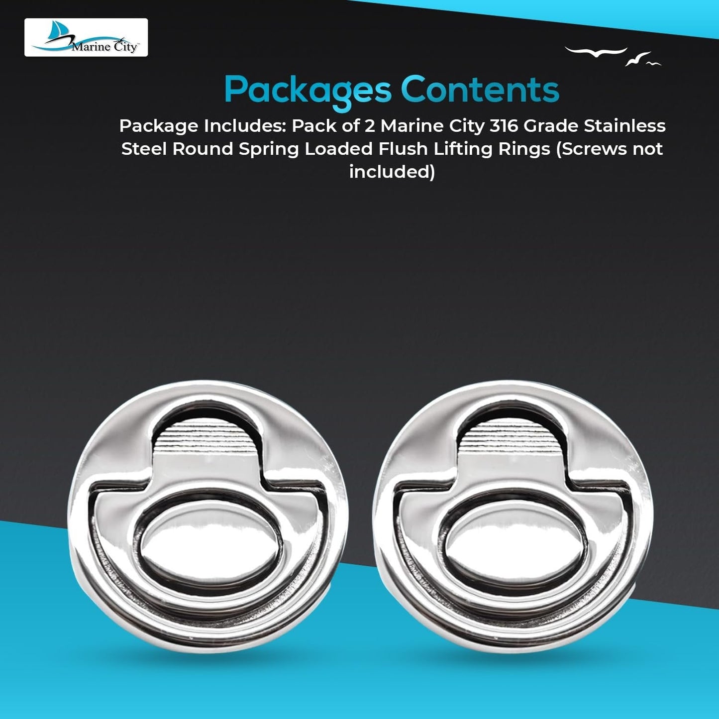 Marine City 316 Stainless Steel Round Spring-Loaded Flush Lifting Ring (2 Pcs) Marine City Hardware