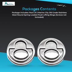 Marine City 316 Tirador de anillo/manija de elevación redonda con resorte de 2 pulgadas de acero inoxidable para puertas, escotillas (2 unidades) 