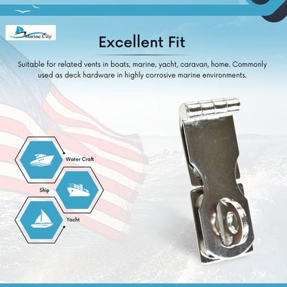 MARINE CITY Stainless Steel Marine Safety Hasp with Fixed Plate – Heavy-Duty
