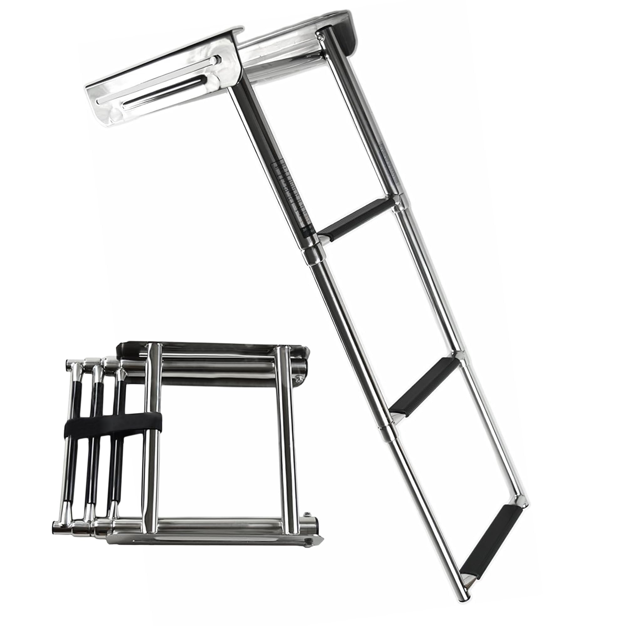 Marine City Stainless Steel 3-Step Under Platform Telescoping Ladder for Boat, Yacht