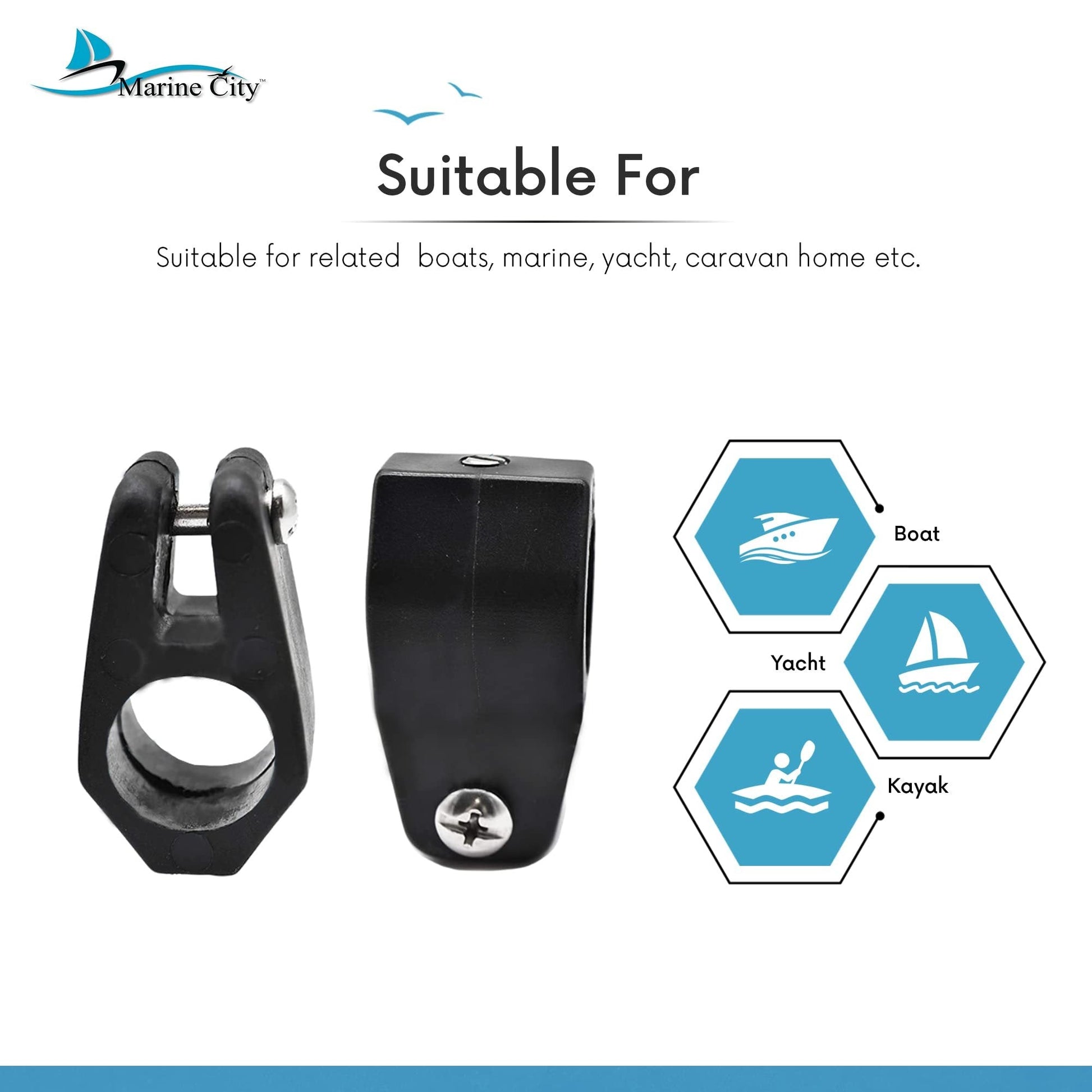 Marine City Bimini Top Boat Round Jaw Slides Black Nylon Lightweight (Pack of 2) Marine City Hardware