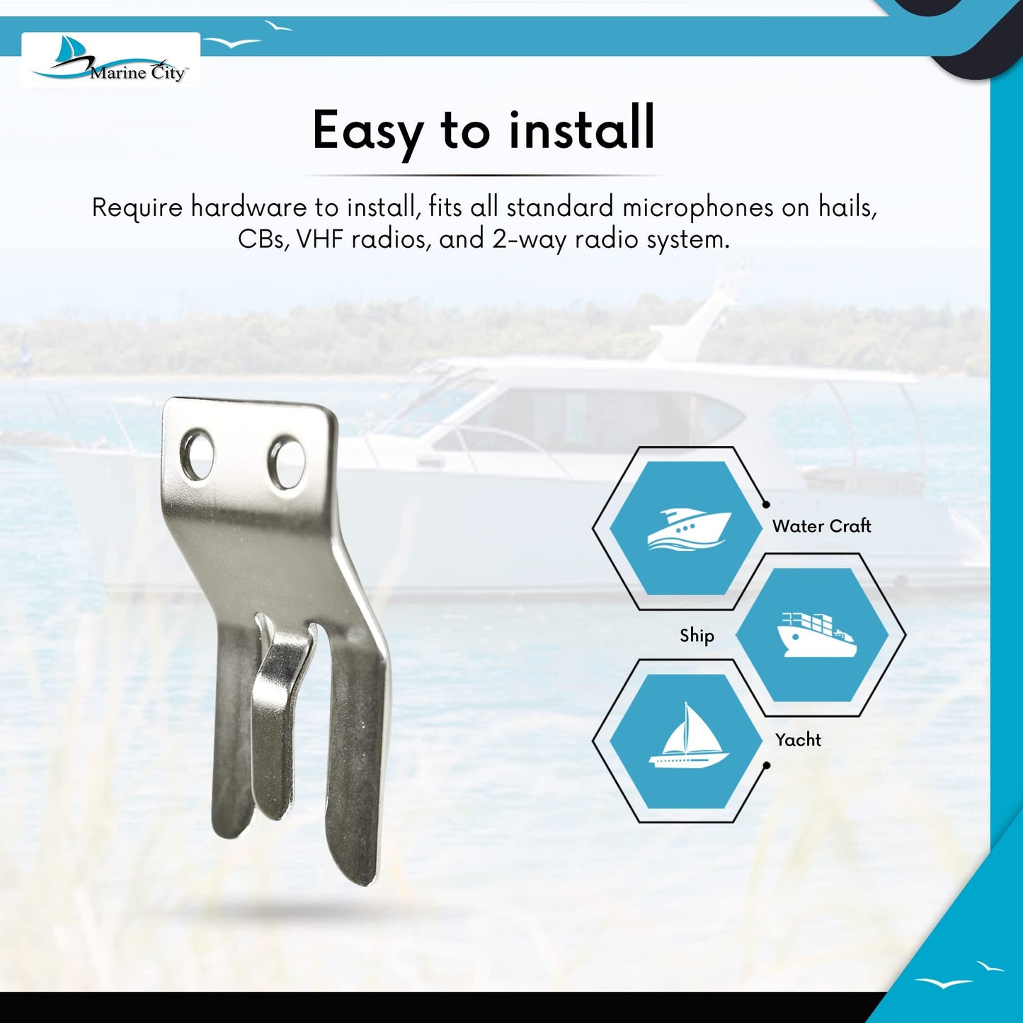 Clip para micrófono de acero inoxidable Marine City