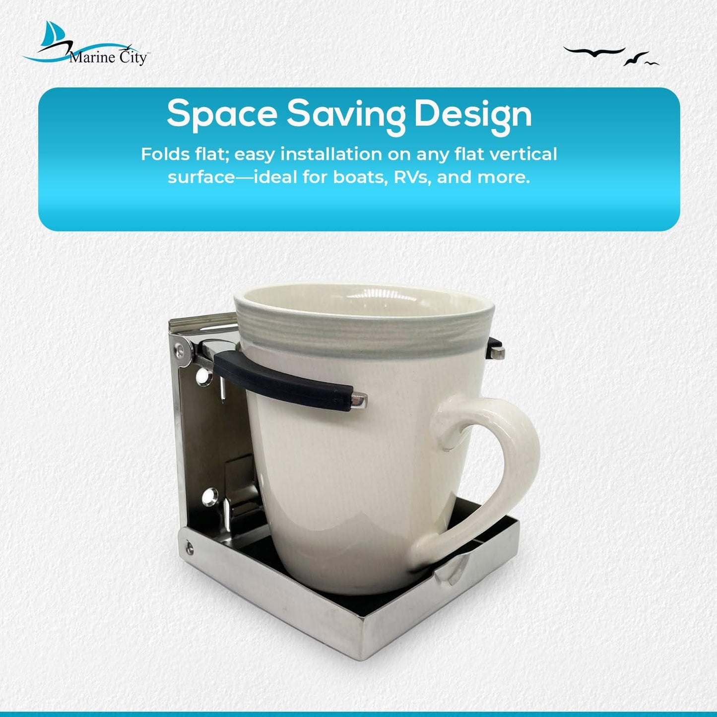 Marine City Adjustable Folding Cup Holder – 304 Stainless Steel Polished (Large) Marine City Hardware