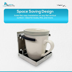Marine City Adjustable Folding Cup Holder – 304 Stainless Steel Polished (Large)