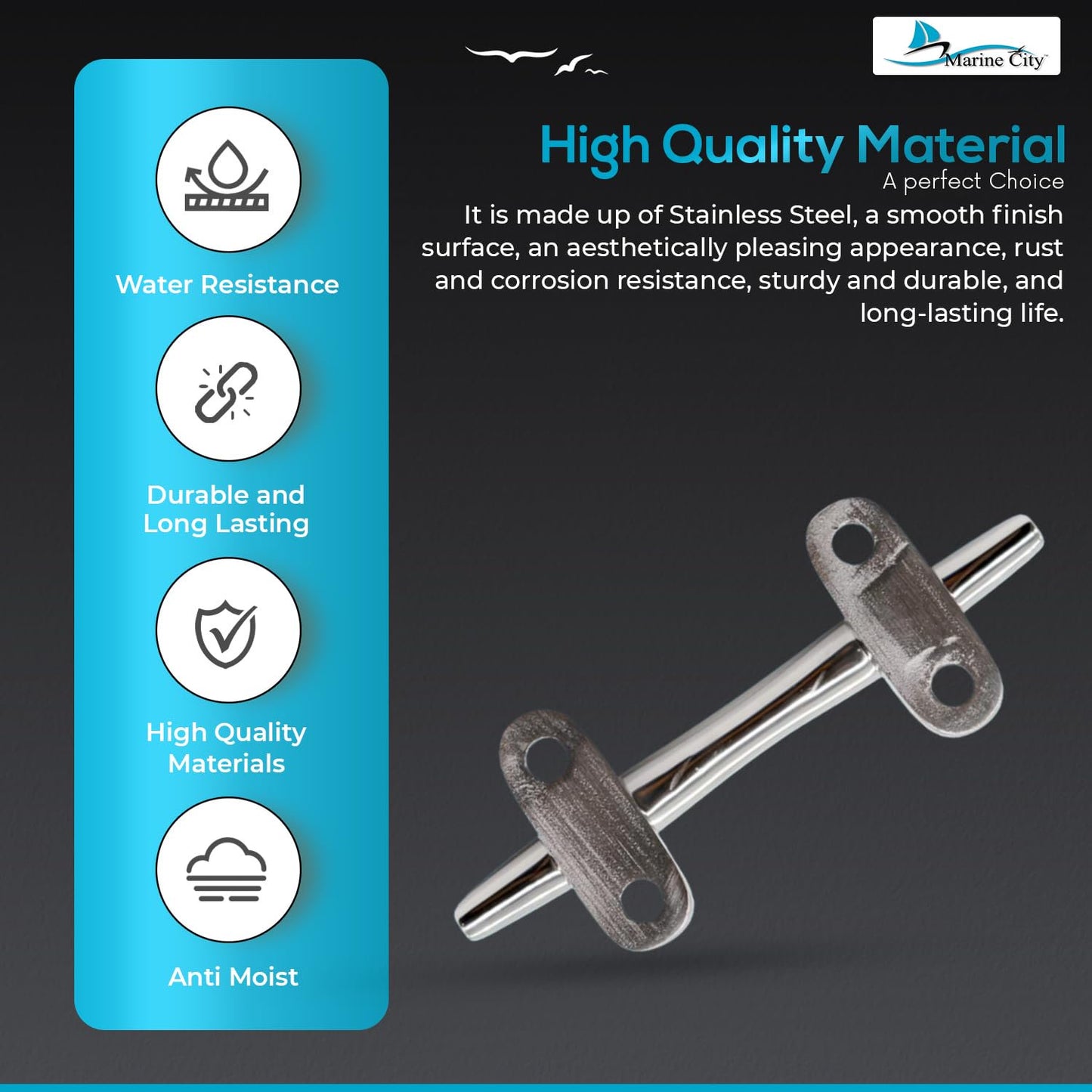 Marine City Open Base Cleat – 316 Stainless Steel, 4" Mooring Cleat (Pack of 4)