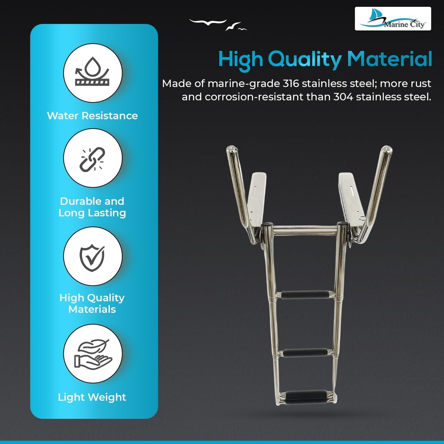Marine City 4-Step Telescoping Ladder with Retractable Handrail Stainless Steel MARINE CITY
