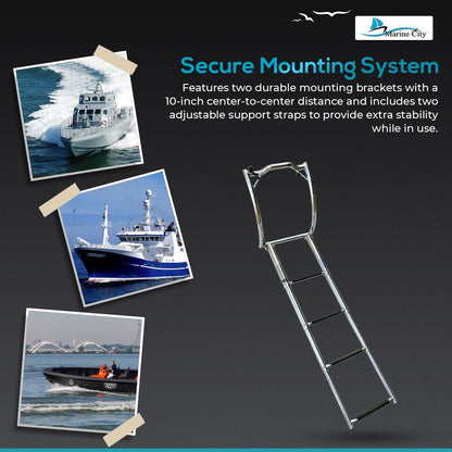 Marine City 4-Step Telescoping Boat Ladder – 316 Stainless Steel, Curved R10” MARINE CITY