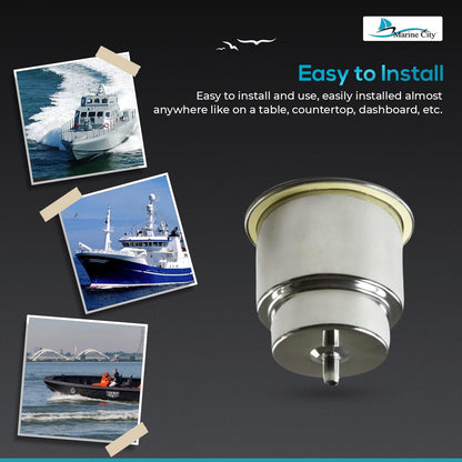 Marine City Stainless Steel Drink Cup Holder with Drain, 3/8” Barb, 4-1/4”Flange