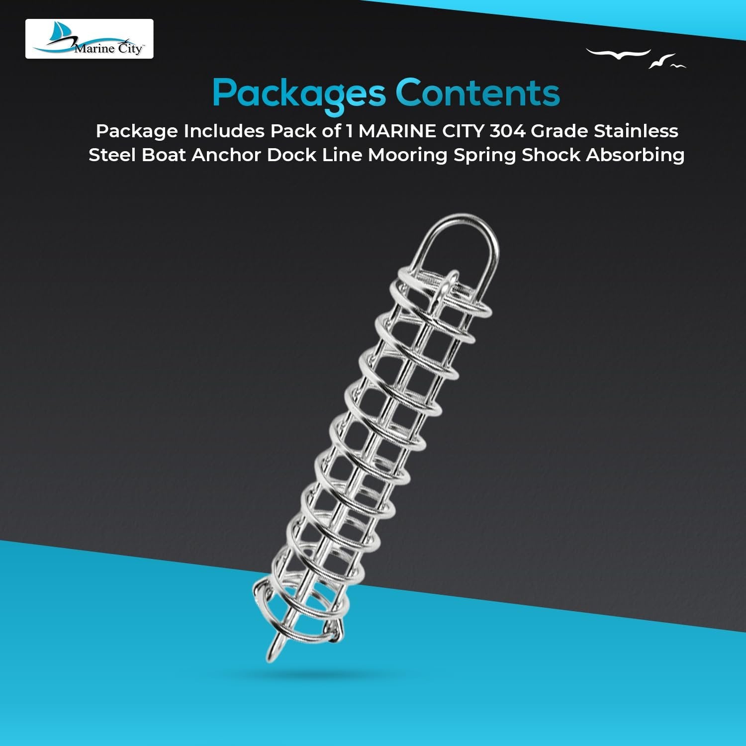 Marine City Boat Anchor Dock Line Mooring Spring – 304 Stainless Steel,13-3/16" Marine City