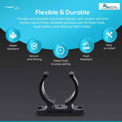 MARINE CITY Black Nylon Ladder Hooks–Spring Clamp Pole Storage Clips (Pack of 2)