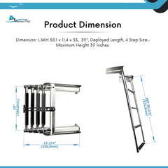 Marine City 4 Step Telescoping Swim Ladder with Rubber Strap 304 Stainless Steel