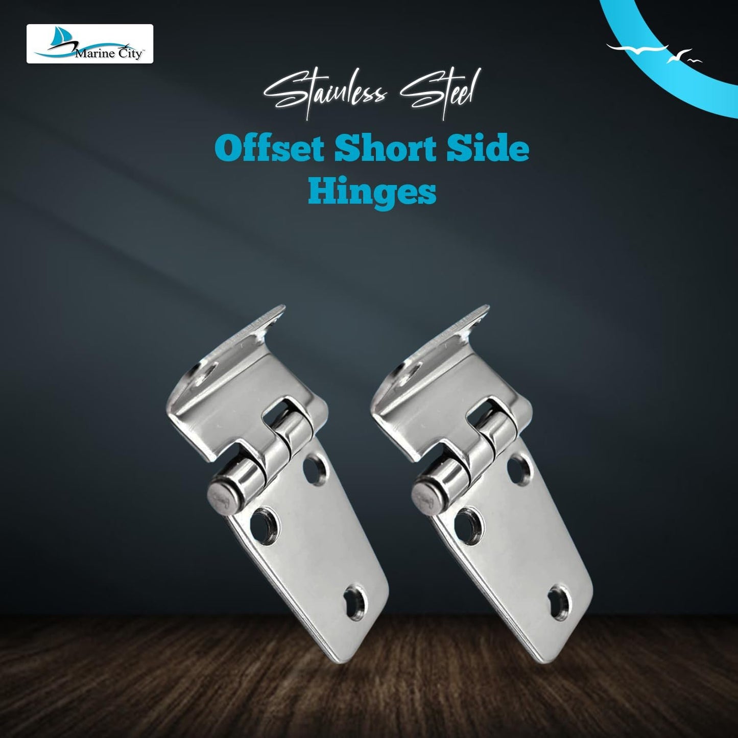 Marine City Stainless Steel Offset Short Side Hinges (2-5/8” × 1-7/16”) (2 Pcs)