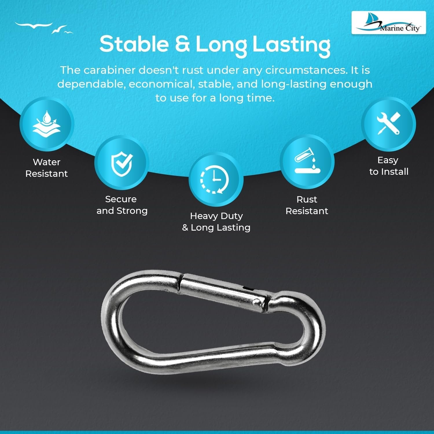Marine City Carabiner Clip Snap Hook – Stainless Steel, 4", Durable (Pack of 2) MARINE CITY