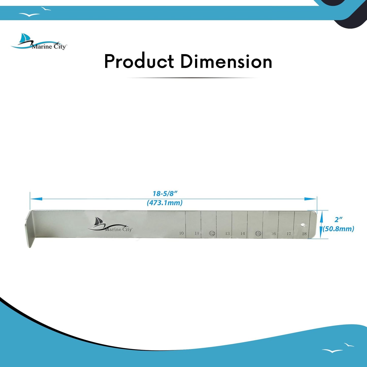 Marine City 18-Inch Aluminum Fishing Ruler – Durable Mount Fish Measuring Tool