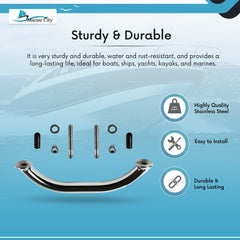Marine City 8” Stainless Steel Oval Tube Boat Handrail with Flange & Studs
