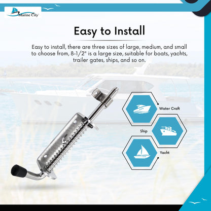 Marine City 8-1/2" Spring Latch Barrel Bolt with Cradle – 304 Stainless Steel