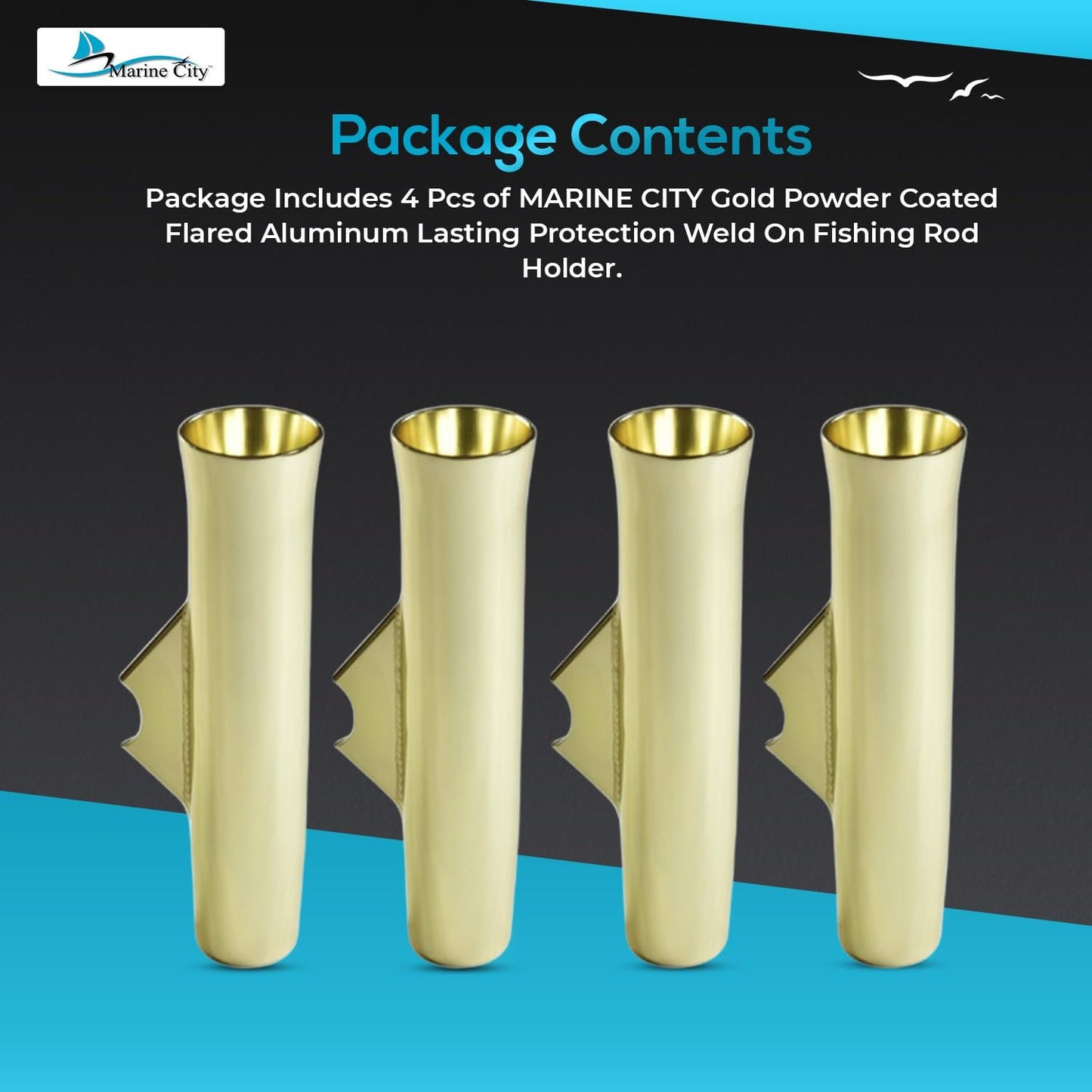 Marine City Gold Powder Coated Aluminum Flared Weld-On Fishing Rod Holder