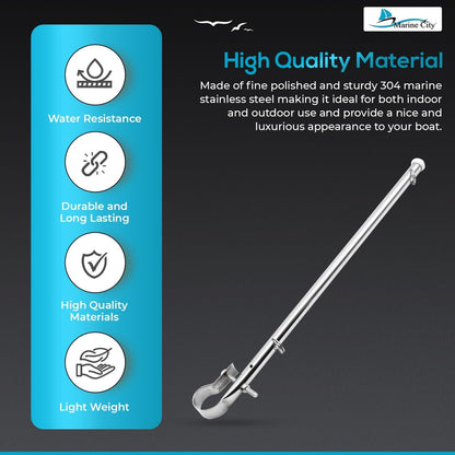 Marine City Stainless Steel Rail Mount Flag Pole Base – 304 Marine Stainless Marine City Hardware