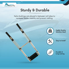 Marine City 3 Step Telescoping Boat Ladder, Stainless Steel, Anti-Slip PVC Steps