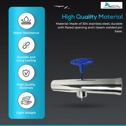 Marine City Adjustable Clamp-On Fishing Rod Holder – 304 Stainless Steel