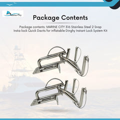 Marine City 316 Stainless Steel Snap Insta-Lock Quick Davits for Inflatable Dinghy Instant Lock System Kit