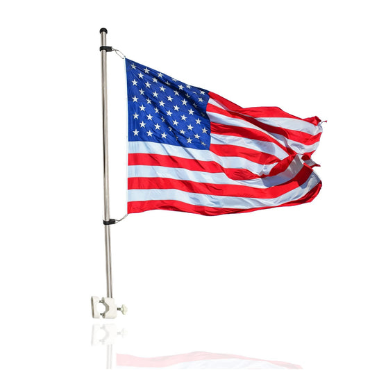 Marine City 21" Rail Mounted Flag Staff – 304 Stainless Steel, with US Flag Marine City