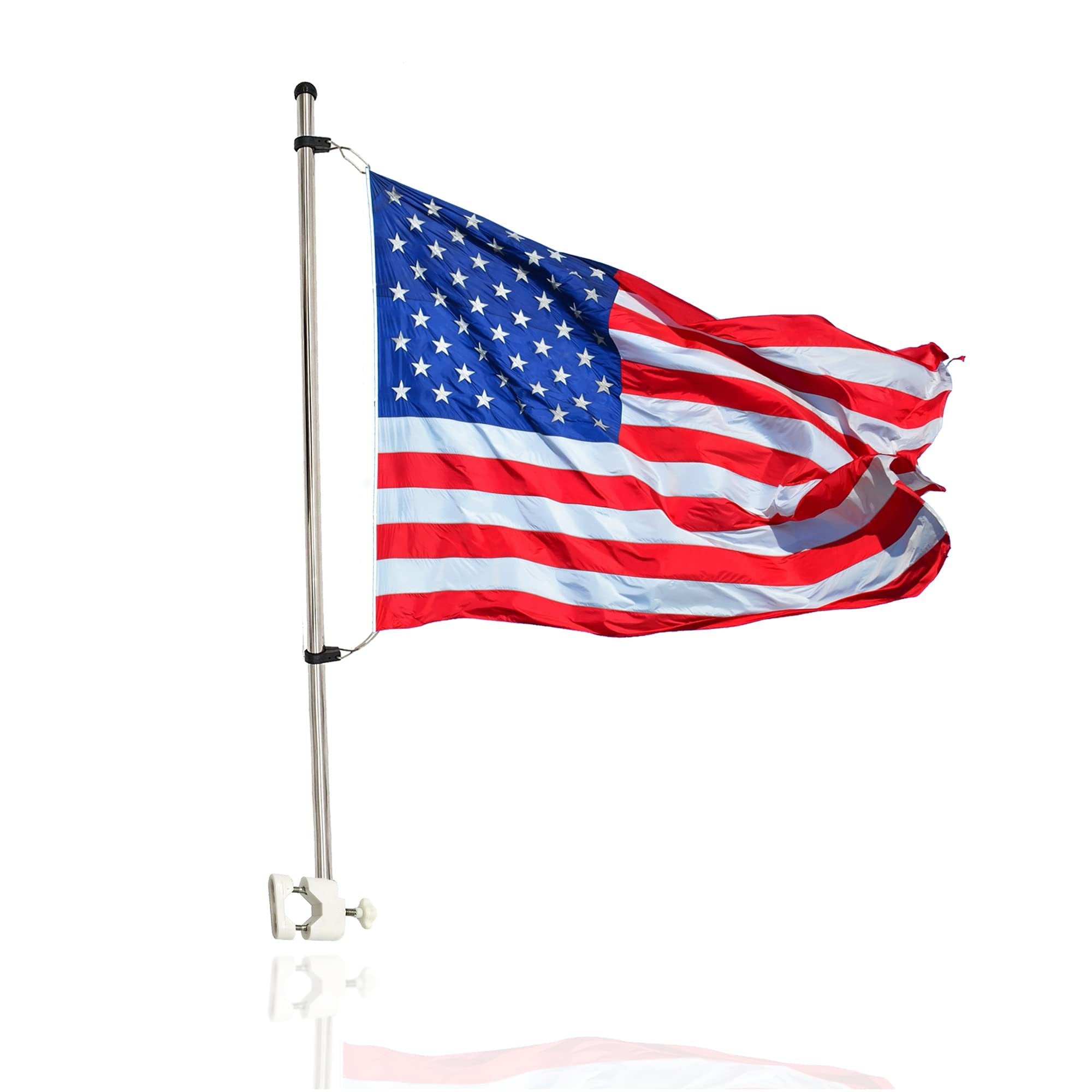 Marine City 21" Rail Mounted Flag Staff – 304 Stainless Steel, with US Flag