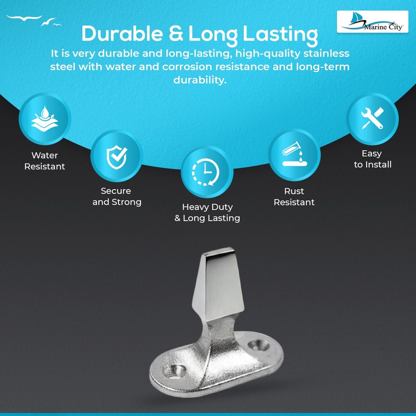 Marine City Tope de puerta de acero inoxidable y soporte para barco, RV (altura: 1-5/8") (M)