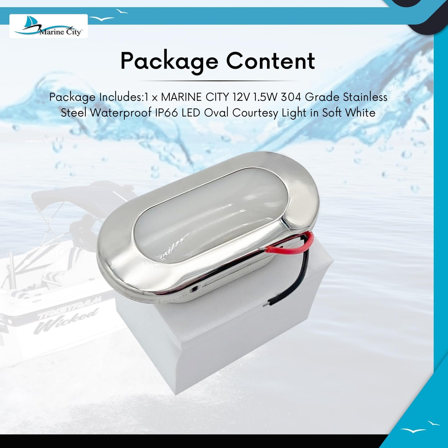 MARINE CITY IP66 LED Oval Courtesy Light – 12V 1.5W, Stainless Steel, Waterproof MARINE CITY