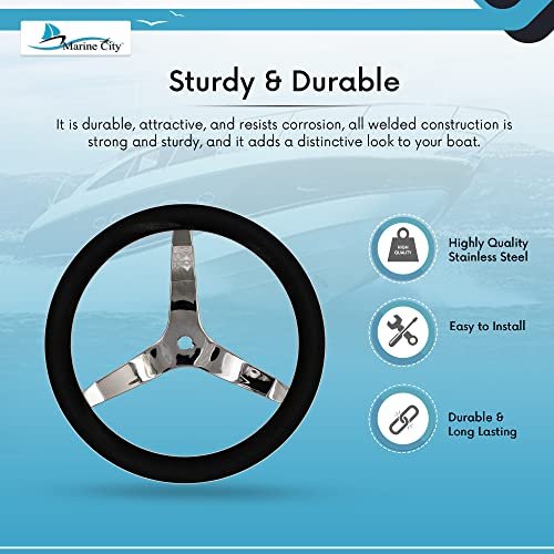 MARINE CITY 3-Spoke Steering Wheel 13-1/2” 316 Stainless Steel with PU Foam Grip