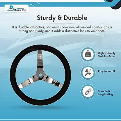 MARINE CITY 3-Spoke Steering Wheel 13-1/2” 316 Stainless Steel with PU Foam Grip