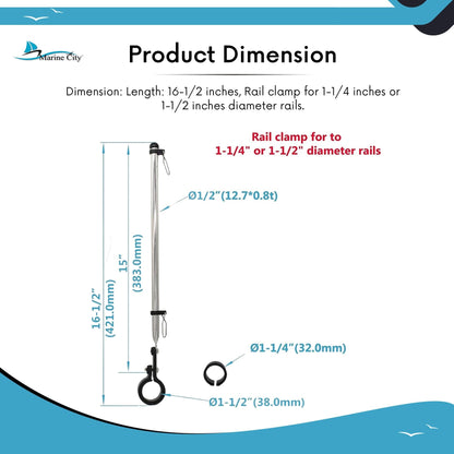Marine City Stainless Steel Rail Mount Flag Staff Pole – Adjustable Rail Clamp MARINE CITY