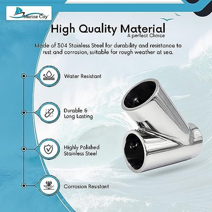 Marine City 304 Stainless Steel Tee Connector Hand Rail Fittings – (Pack of 2)