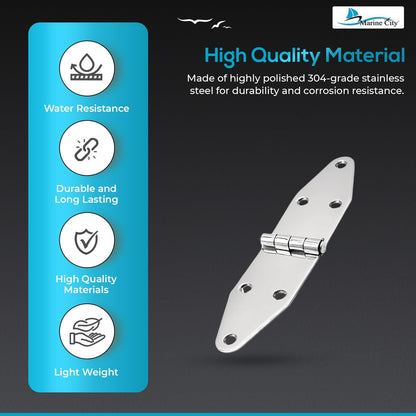 Marine City 304 Stainless Steel Round Door Strap Hinges (7-1/4" ×1-5/8") (2 Pcs)