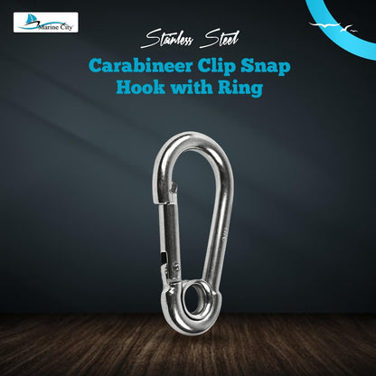 Marine City Carabiner Clip Snap Hook with Ring 2-3/4” Stainless Steel, Rustproof Marine City Hardware