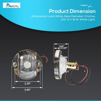 Marine City Flush Mount White LED Caution Light 3", 12V 18W, 304 Stainless Steel Marine City Hardware