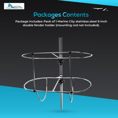 Marine City Stainless Steel Double Fender Rack Holder–11” Diameter, Gloss Finish