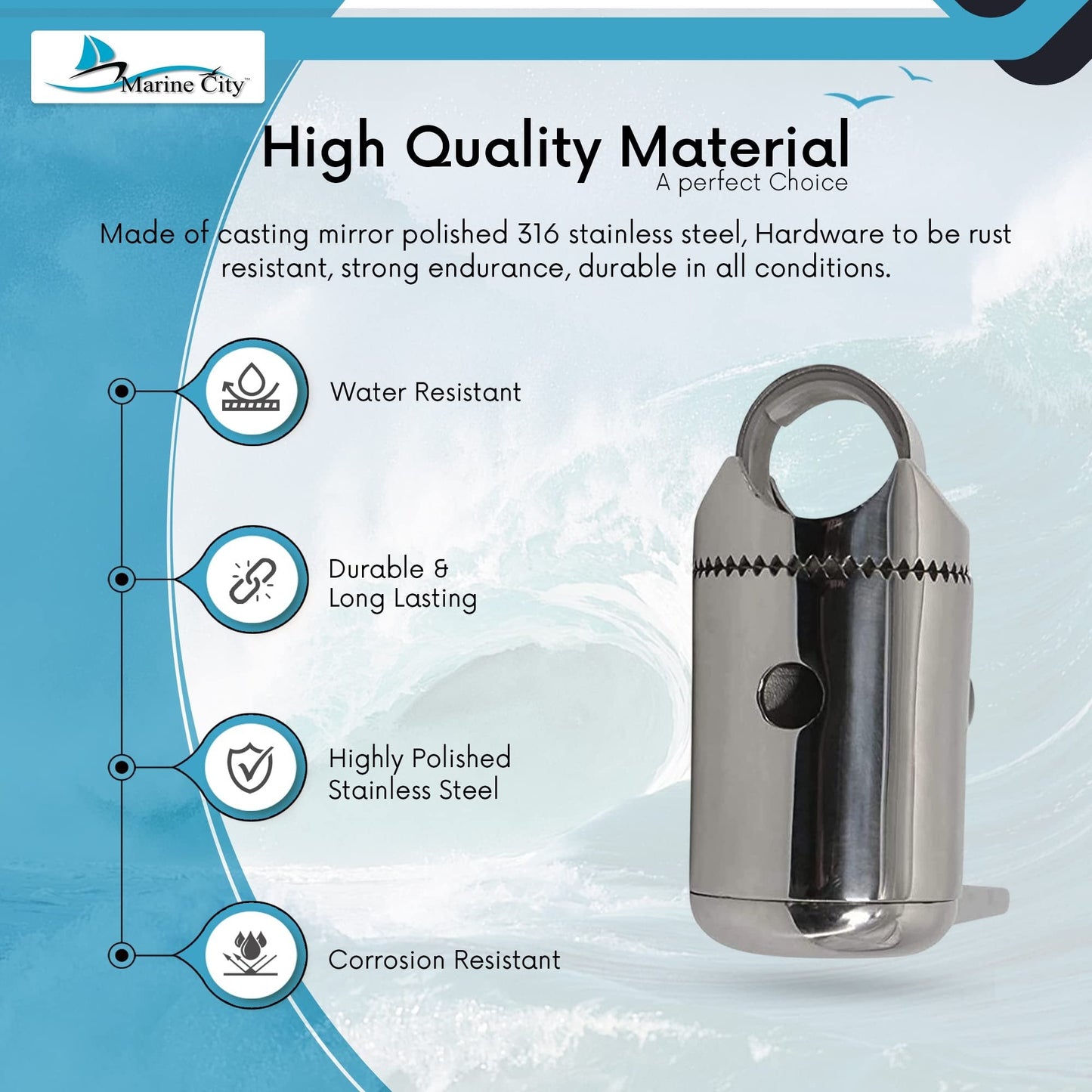Marine City 316 Stainless Steel Antenna Ratchet Rail Mount with Handle Marine City