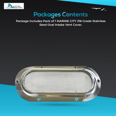 Marine City 316 Stainless Steel Oval Intake Vent Cover – 6-3/4” x 3-1/4”