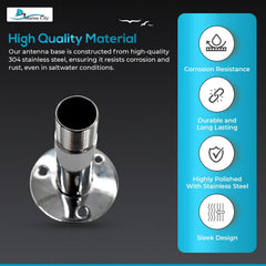 Marine City 4” Fixed Antenna Base – 304 Stainless Steel with 1”-14 Threads