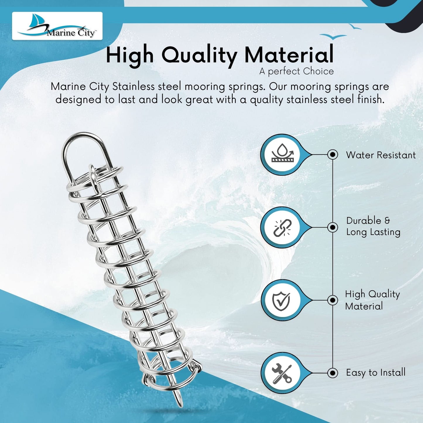 Marine City Boat Anchor Dock Line Mooring Spring – 304 Stainless Steel, 14-9/16" Marine City