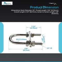 Marine City Bow Eye U-Bolt – 1/4” 304 Stainless Steel, 2-1/2” Length, Heavy Duty