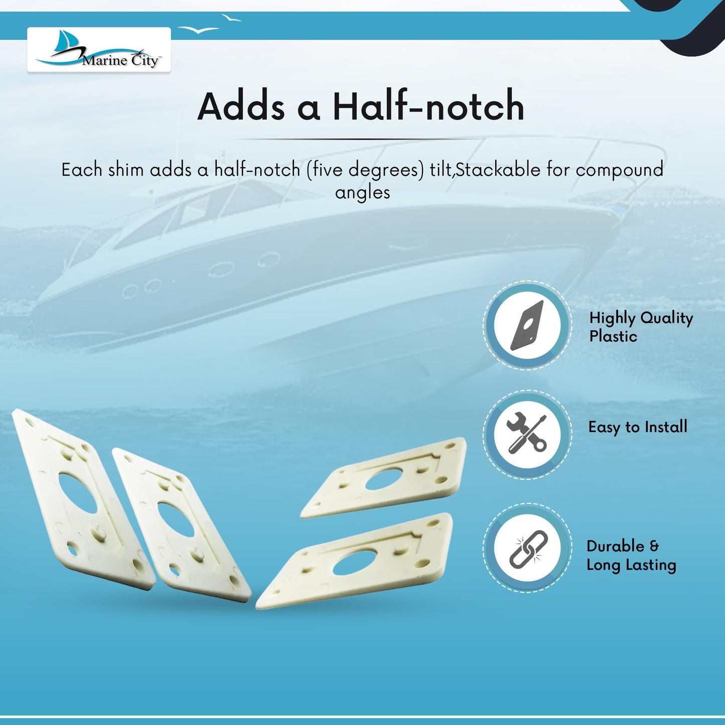 MARINE CITY Marine Antenna Mount Shim Kit – Plastic Shims (Short & Long Taper)