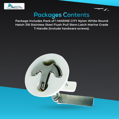 Marine City Nylon White Round Hatch Flush Pull Stem Latch – 316 Stainless Steel